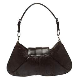 Pre Owned حقيبة هوبو ديور قلاب مزين إبزيم جلد ثعبان بني داكن