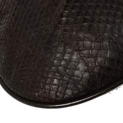 Pre Owned حقيبة هوبو ديور قلاب مزين إبزيم جلد ثعبان بني داكن