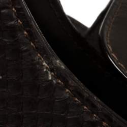 Pre Owned حقيبة هوبو ديور قلاب مزين إبزيم جلد ثعبان بني داكن