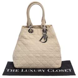 Pre Owned Dior Beige Cannage Quilted Leather Soft Lady Dior Tote