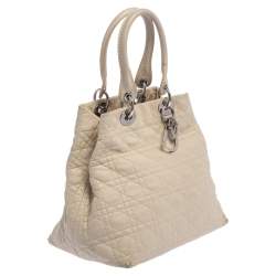 Pre Owned Dior Beige Cannage Quilted Leather Soft Lady Dior Tote