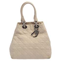 Pre Owned Dior Beige Cannage Quilted Leather Soft Lady Dior Tote