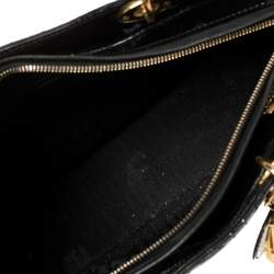 Pre Owned حقيبة يد ديور ليدي ديور كبيرة جلد لامع مبطنة كاناج سوداء 