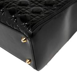 Pre Owned حقيبة يد ديو ر ليدي ديور كبيرة جلد لامع مبطنة كاناج سوداء 