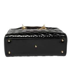 Pre Owned حقيبة يد ديور ليدي ديور كبيرة جلد لامع مبطنة كاناج سوداء 