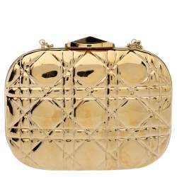 Dior Gold Metal Cannage Quilted Clutch Bag