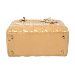 Dior Beige Cannage Patent Leather Medium Lady Dior Tote