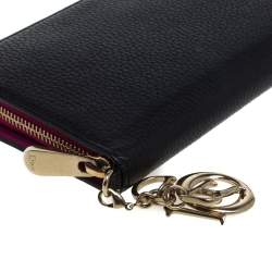 Dior Black Leather Diorissimo Voyageur  Zip Around Wallet