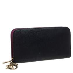 Dior Black Leather Diorissimo Voyageur  Zip Around Wallet