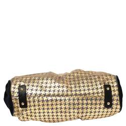 Pre Owned Marc Jacobs Black/Gold Houndstooth Print Leather and Calfhair Stam Embellished Shoulder Bag