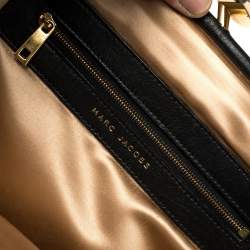 Pre Owned Marc Jacobs Black/Gold Houndstooth Print Leather and Calfhair Stam Embellished Shoulder Bag