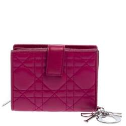 Dior Fuchsia Cannage Leather French Compact Wallet
