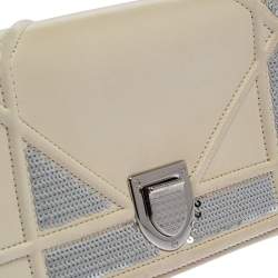 Pre Owned Dior Off White Leather and Sequin Mini Diorama Shoulder Bag
