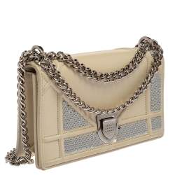 Pre Owned Dior Off White Leather and Sequin Mini Diorama Shoulder Bag