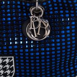 Pre Owned حقيبة يد ديور شوبر ديوريسيمو متوسطة مزخرفة رقعة جلد وتويد سوداء/ زرقاء ميتالك