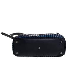 Pre Owned حقيبة يد ديور شوبر ديوريسيمو متوسطة مزخرفة رقعة جلد وتويد سوداء/ زرقاء ميتالك