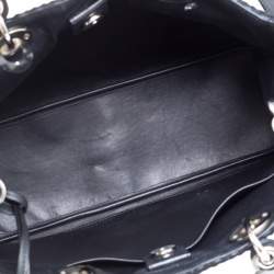 Pre Owned حقيبة يد ديور شوبر ديوريسيمو متوسطة مزخرفة رقعة جلد وتويد سوداء/ زرقاء ميتالك