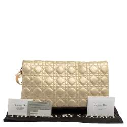 Pre Owned Dior Metallic Gold Cannage Leather Lady Dior Clutch