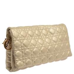 Pre Owned Dior Metallic Gold Cannage Leather Lady Dior Clutch