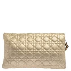 Pre Owned Dior Metallic Gold Cannage Leather Lady Dior Clutch