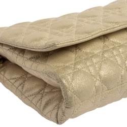 Pre Owned Dior Metallic Gold Cannage Leather Lady Dior Clutch