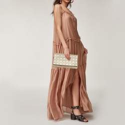 Pre Owned Dior Metallic Gold Cannage Leather Lady Dior Clutch