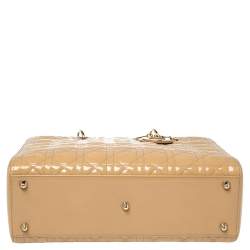 Pre Owned Dior Beige Cannage Patent Leather Large Lady Dior Tote