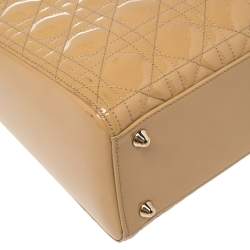 Pre Owned Dior Beige Cannage Patent Leather Large Lady Dior Tote