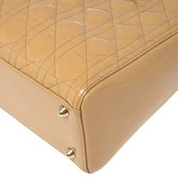 Pre Owned Dior Beige Cannage Patent Leather Large Lady Dior Tote