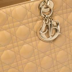Pre Owned Dior Beige Cannage Patent Leather Large Lady Dior Tote