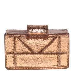 Pre Owned حافظة بطاقات ديور ديوراما غوسيت جلد مُجعد ذهبي ميتاليك 