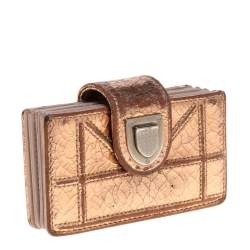 Pre Owned حافظة بطاقات ديور ديوراما غوسيت جلد مُجعد ذهبي ميتاليك 