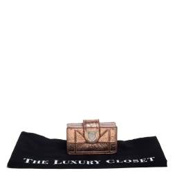 Pre Owned حافظة بطاقات ديور ديوراما غوسيت جلد مُجعد ذهبي ميتاليك 