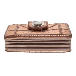 Pre Owned حافظة بطاقات ديور ديوراما غوسيت جلد مُجعد ذهبي ميتاليك 