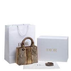 Pre Owned Dior Beige/Gold Python Medium Lady Dior Tote