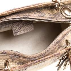 Pre Owned Dior Beige/Gold Python Medium Lady Dior Tote