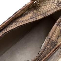 Pre Owned Dior Beige/Gold Python Medium Lady Dior Tote