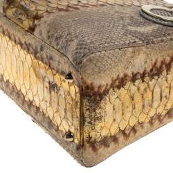 Pre Owned Dior Beige/Gold Python Medium Lady Dior Tote