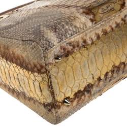 Pre Owned Dior Beige/Gold Python Medium Lady Dior Tote