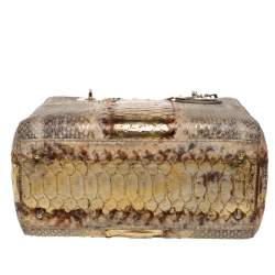Pre Owned Dior Beige/Gold Python Medium Lady Dior Tote