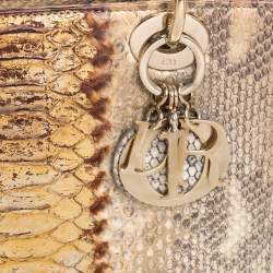 Pre Owned Dior Beige/Gold Python Medium Lady Dior Tote