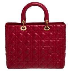 Pre Owned حقيبة يد ديور ليدي ديور كبيرة جلد كاناج أحمر