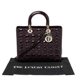 Pre Owned حقيبة يد ديور ليدي ديور كبيرة جلد لامع كاناج بنفسجي داكن