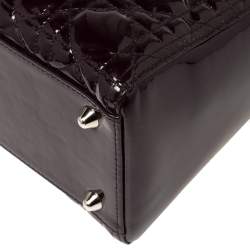 Pre Owned حقيبة يد ديور ليدي ديور كبيرة جلد لامع كاناج بنفسجي داكن