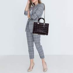 Pre Owned حقيبة يد ديور ليدي ديور كبيرة جلد لامع كاناج بنفسجي داكن