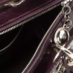 Pre Owned حقيبة يد ديور ليدي ديور كبيرة جلد لامع كاناج بنفسجي داكن