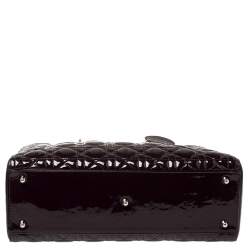 Pre Owned حقيبة يد ديور ليدي ديور كبيرة جلد لامع كاناج بنفسجي داكن