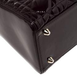 Pre Owned حقيبة يد ديور ليدي ديور كبيرة جلد لامع كاناج بنفسجي داكن