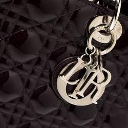 Pre Owned حقيبة يد ديور ليدي ديور كبيرة جلد لامع كاناج بنفسجي داكن