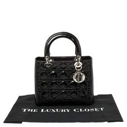 Pre Owned Dior Black Patent Leather Medium Lady Dior Tote